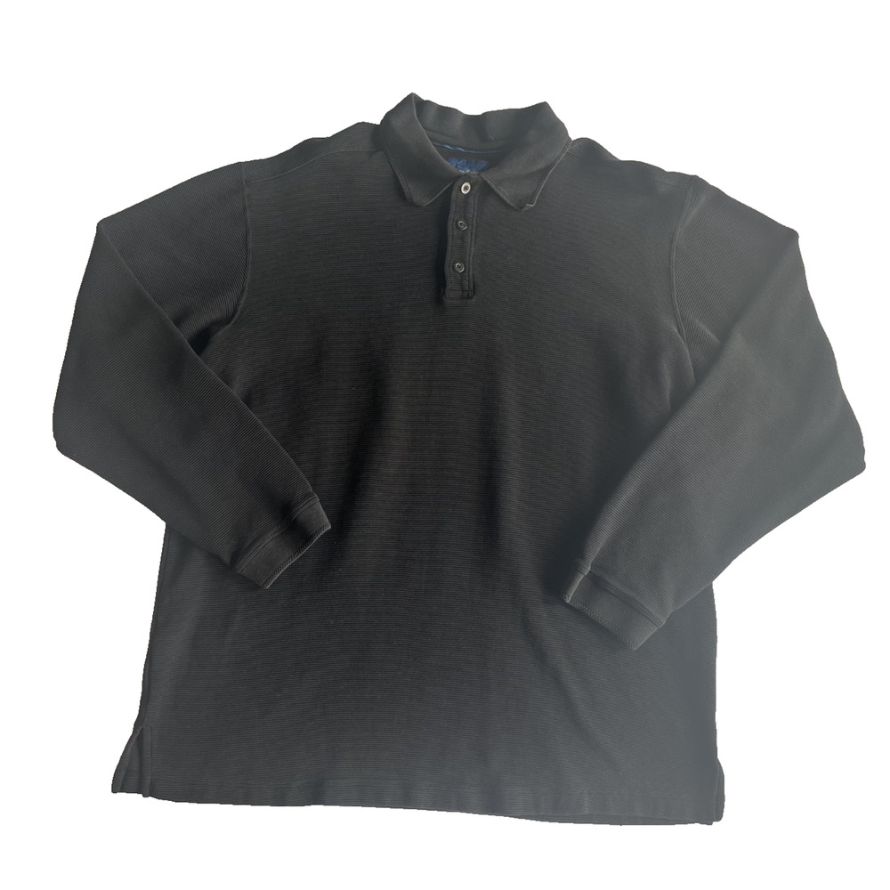 Tommy Bahama Black Ribbed Long Sleeve Silk/Cotton Polo - XL